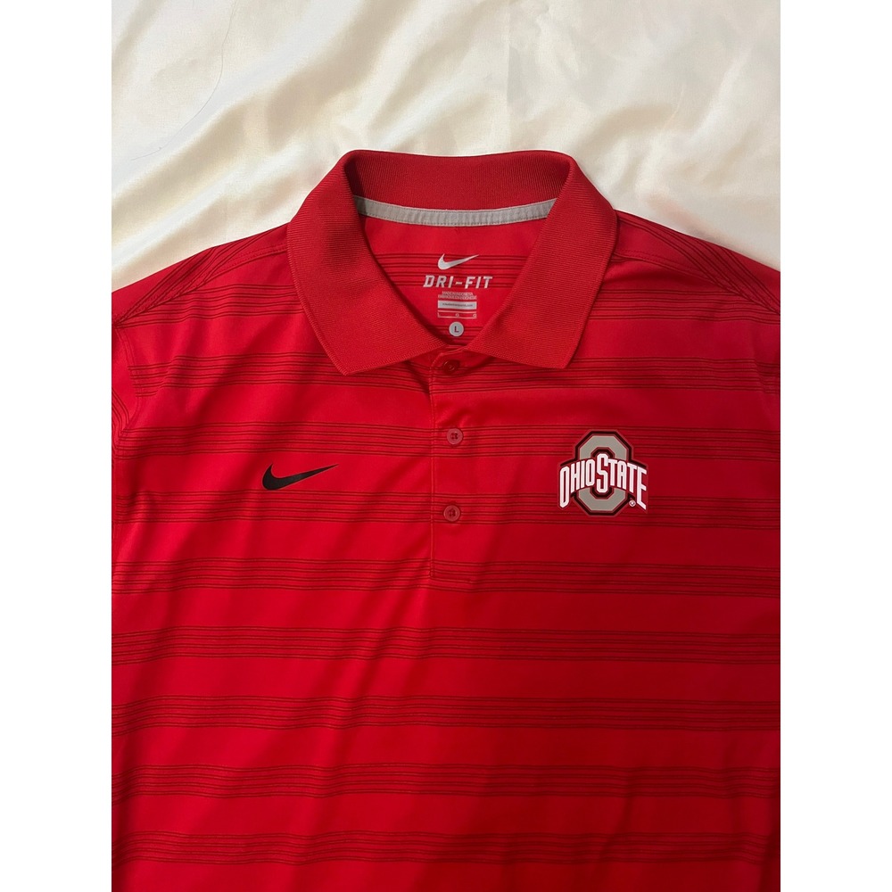 Nike Dri Fit Ohio State Buckeyes Polo Shirt Men's Large Red Stripe Golf